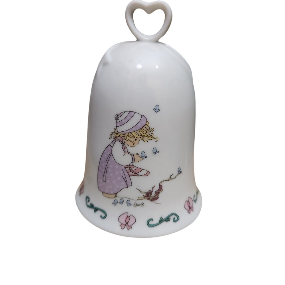 Precious Moments Winters Song Porcelain Bell 1985 Enesco Heart Handle Vintage